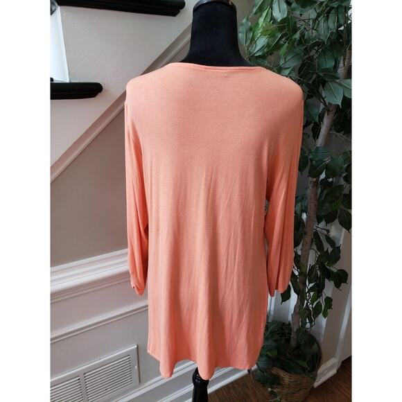 New Directions Women's Orange Floral Rayon V-Neck Long Sleeve Top Blouse Large - Picture 8 of 11